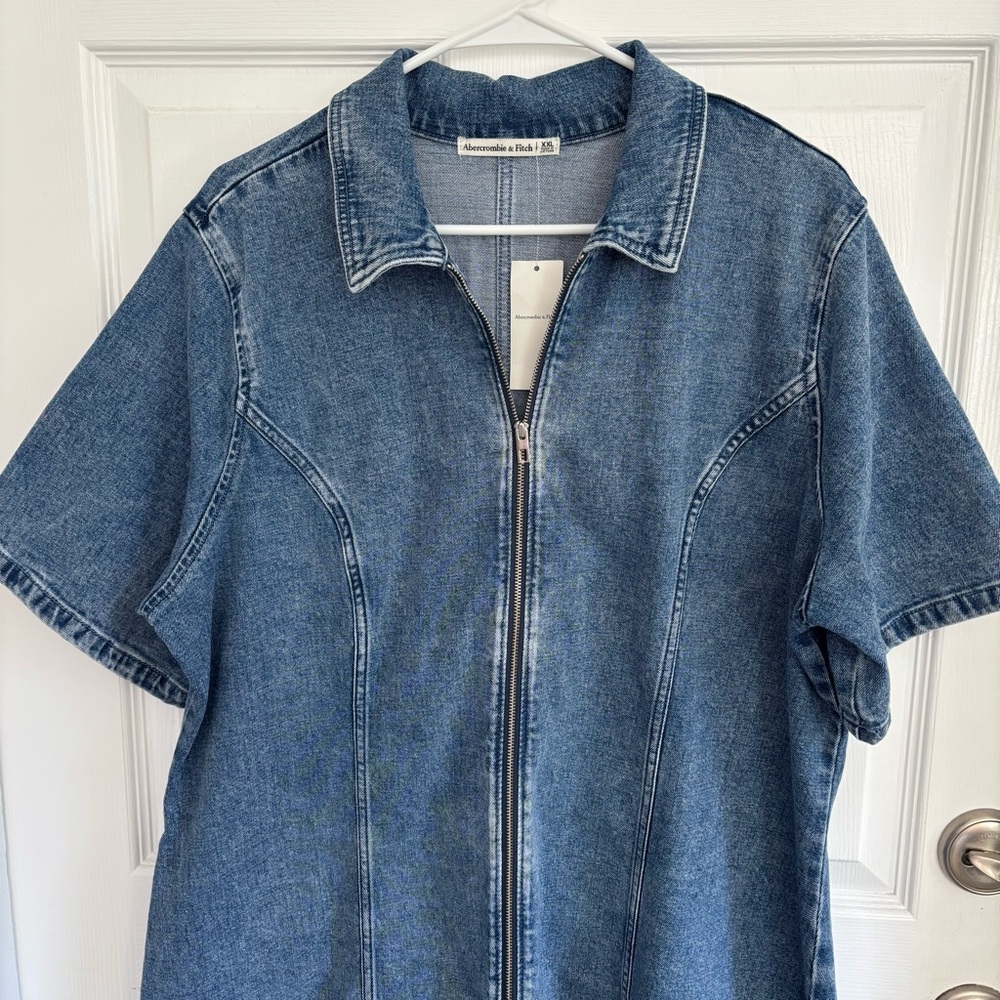 NWT Abercrombie & Fitch Denim Full Zip-Front Short Sleeve Dress Size XXL - Picture 3 of 6
